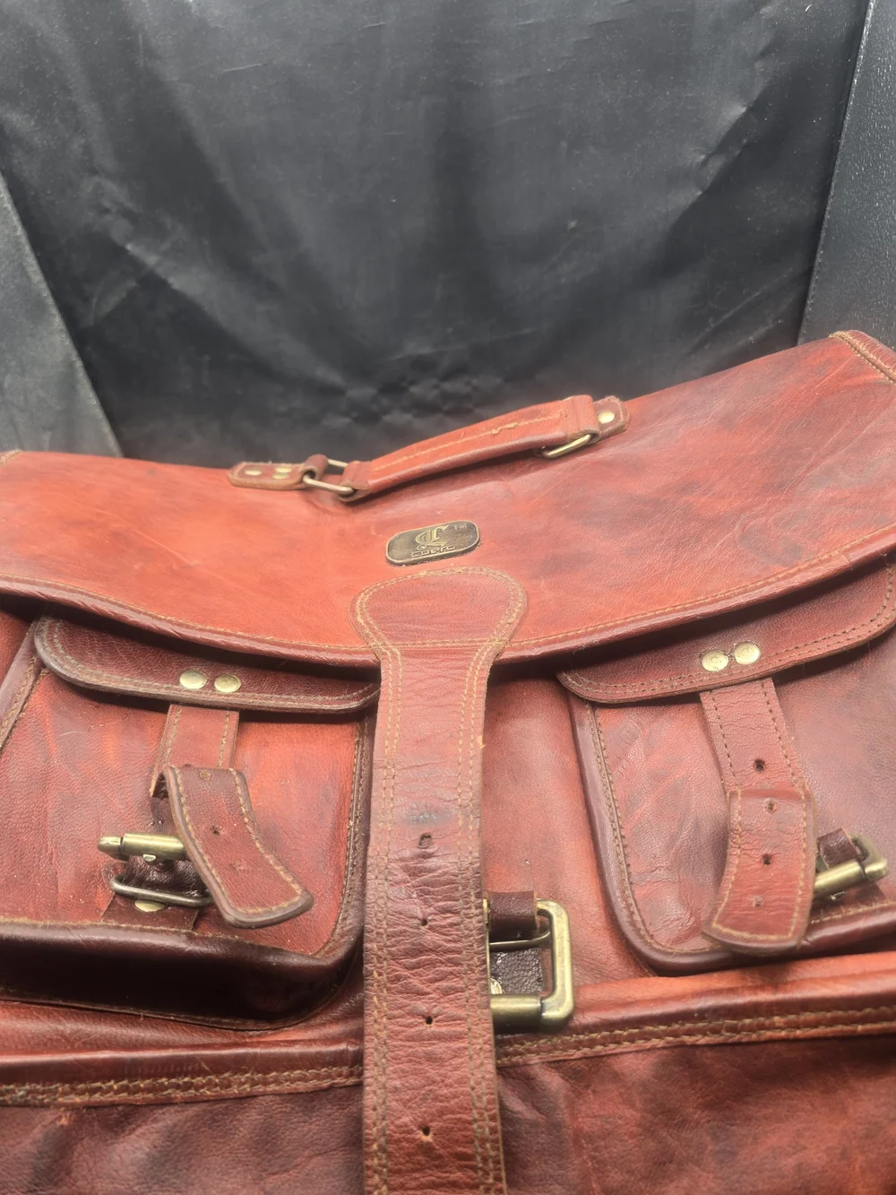 Vintage-Style Brown Leather Briefcase with Brass Hardware